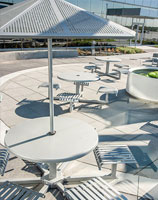 CityView Carousel Tables and Aluminum Panel Umbrellas