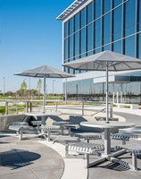 CityView Carousel Tables and Aluminum Panel Umbrellas