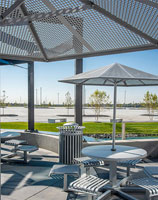 CityView Carousel Tables and Aluminum Panel Umbrellas