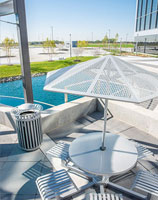 CityView Carousel Tables and Aluminum Panel Umbrellas