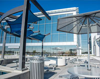 CityView Receptacles, Carousel Tables, and Aluminum Panel Umbrellas