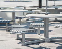 CityView Carousel Tables and Aluminum Panel Umbrellas