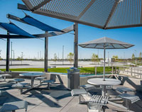 CityView Carousel Tables and Aluminum Panel Umbrellas