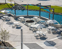 CityView Carousel Tables and Aluminum Panel Umbrellas