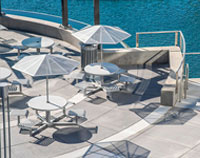 CityView Carousel Tables and Aluminum Panel Umbrellas