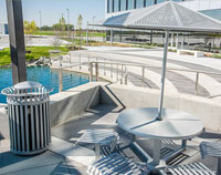 CityView Carousel Tables and Aluminum Panel Umbrellas