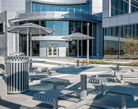 CityView Receptacles, Carousel Tables, and Aluminum Panel Umbrellas